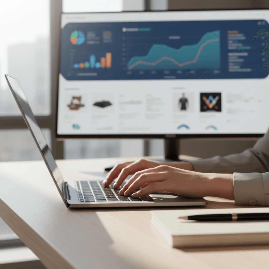 Product copywriting on laptop